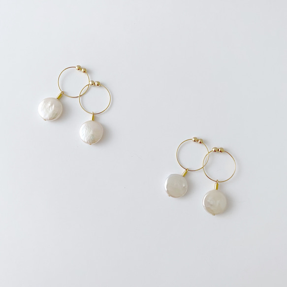 淡水真珠：coin pearl hoop earring 3枚目の画像