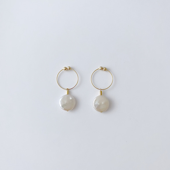 淡水真珠：coin pearl hoop earring 8枚目の画像