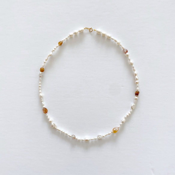 淡水真珠：pearl×stone necklace 1枚目の画像