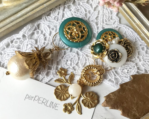 #1059A 2way ゴールド ボタン ハンドメイド ピアス イヤリング 500x0.jpg