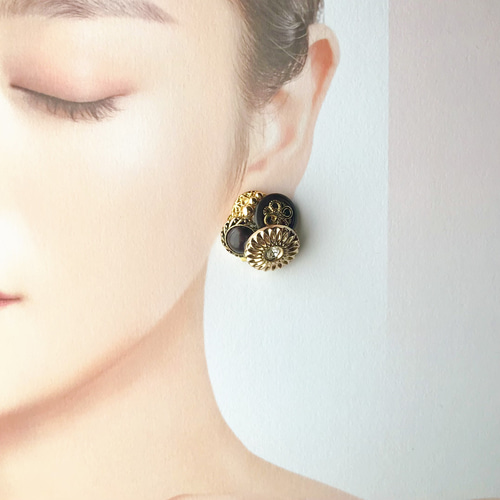 #1059A 2way ゴールド ボタン ハンドメイド ピアス イヤリング 1059A 2way ゴールド ボタン ハンドメイド ピアス イヤリング