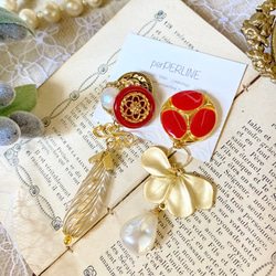 ヴィンテージボタン ピアス/イヤリング 2way大ぶり Brown×Black×Gold