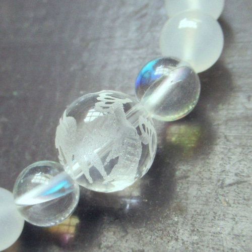 龍彫水晶xホワイトカルセドニーxプラチナオーラブレスレット 龍彫水晶xホワイトカルセドニーxプラチナオーラブレスレット