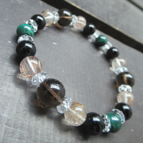 スモーキークォーツxマラカイトxルチルクォーツブレスレット 天然石  