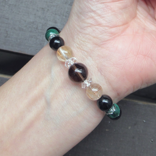 スモーキークォーツxマラカイトxルチルクォーツブレスレット 天然石  