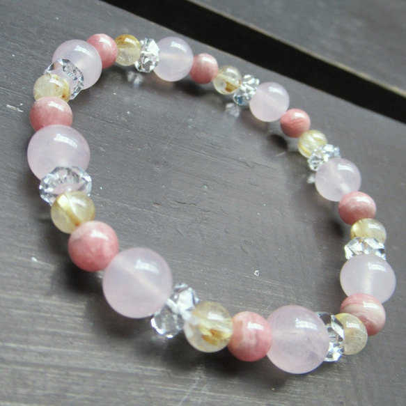 ローズクォーツxインカローズxルチルクォーツブレスレット 天然石