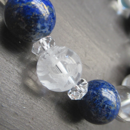 龍彫水晶xラピスラズリx水晶ブレスレット 天然石 ブレスレット