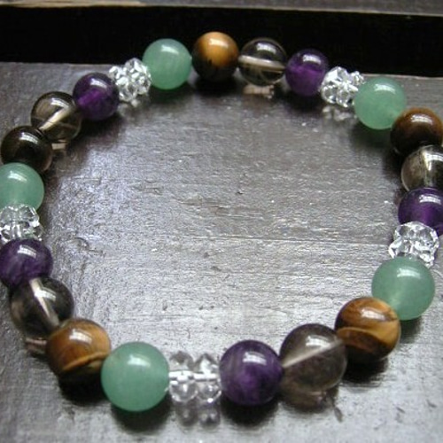 アベンチュリンxタイガーアイxアメジストx煙水晶xカット水晶  