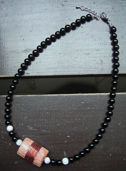 本珊瑚ｘオニキスネックレス　天然石