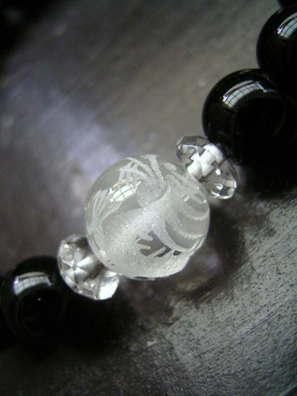 龍彫水晶ｘ黒水晶・モリオンブレスレット 2枚目の画像