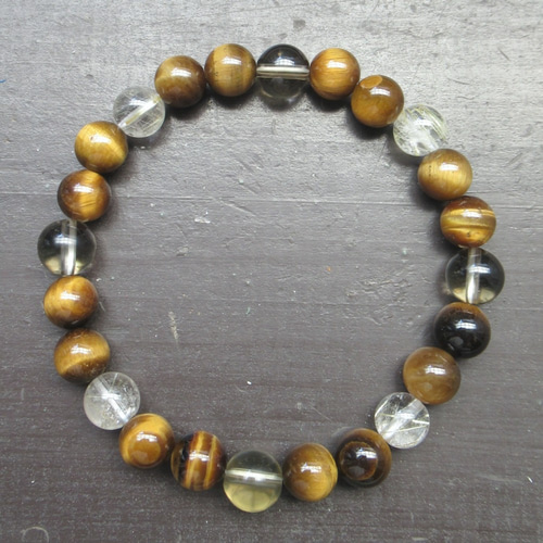 ルチル×リビアン×タイガーアイ シトリンxタイガーアイxルチルクォーツブレスレット 天然石