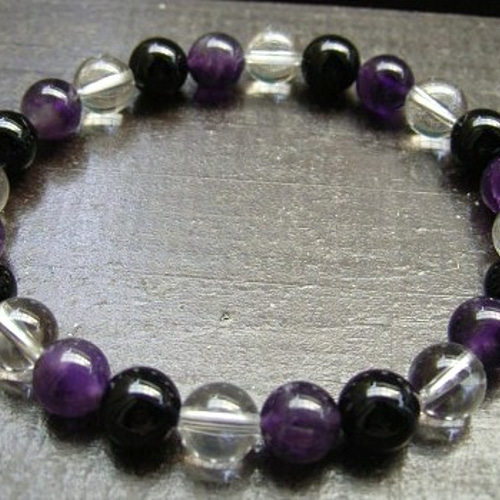 アメジストxオニキスx水晶ブレスレット 天然石 ブレスレット