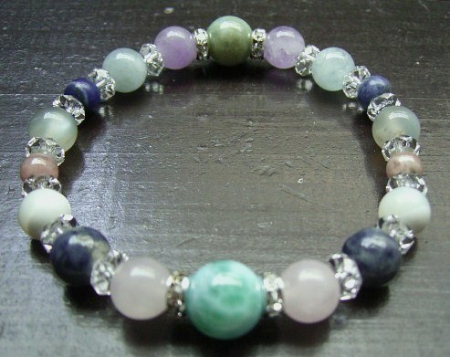 *魅力UP♪*ラリマーｘ翡翠ｘサファイアｘローズクォーツブレスレット　天然石