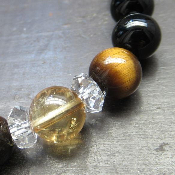 黄水晶ｘタイガーアイｘオニキスブレスレット　天然石　 3枚目の画像