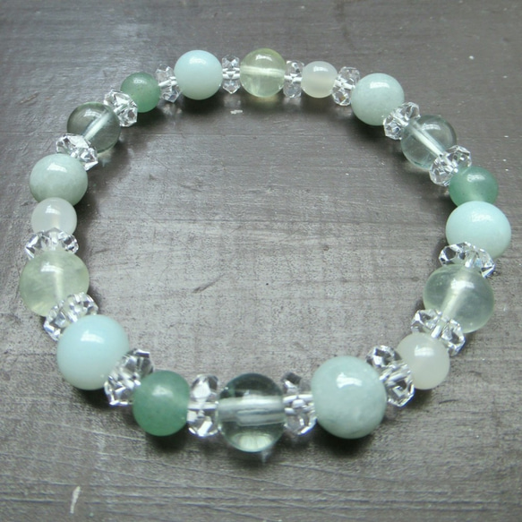 本翡翠xアマゾナイトxプレナイトxフローライトブレスレット 天然石  