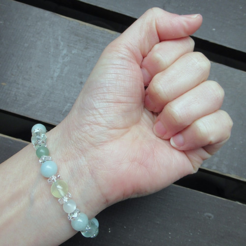 本翡翠xアマゾナイトxプレナイトxフローライトブレスレット 天然石  