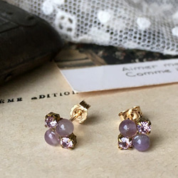 14kgf紫色弗洛萊特和老式施華洛世奇方形珠寶耳環*淺色 第2張的照片