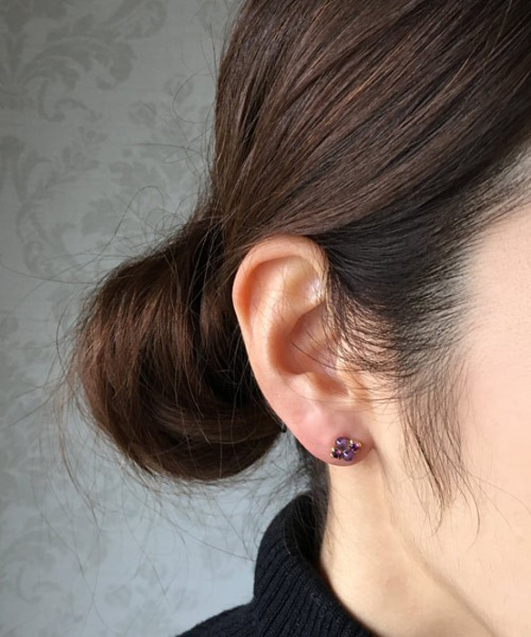 14kgf紫色弗洛萊特和老式施華洛世奇方形珠寶耳環*淺色 第3張的照片