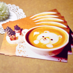 ラテアートポストカード5枚セット 冬のくまさん【個別発送】 1枚目の画像