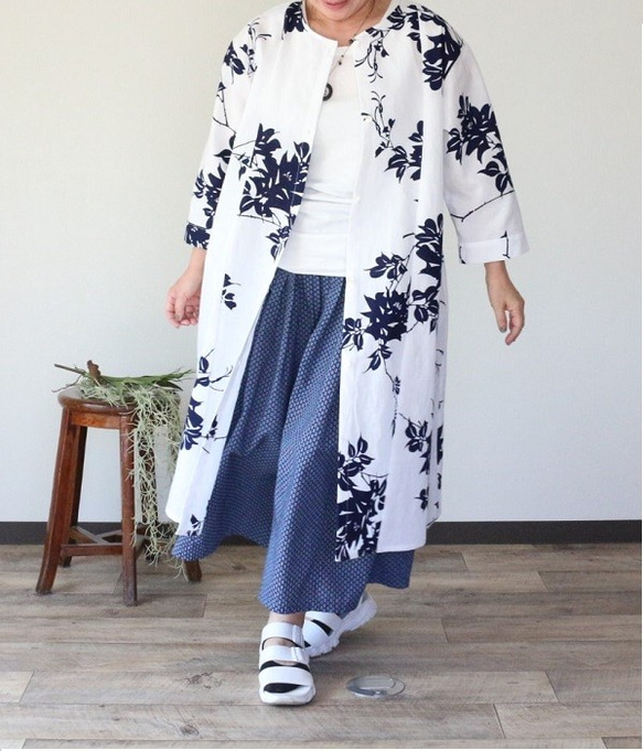 着物リメイク 白地に枝花浴衣はおりワンピース ワンピース
