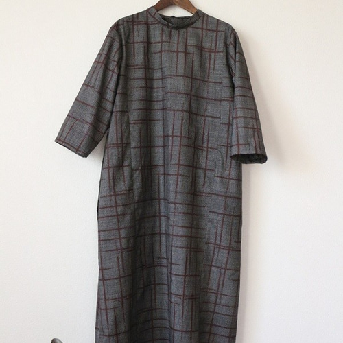 着物リメイク　大島紬スタンドカラーワンピース 着物リメイク 大島紬スタンドカラーワンピース