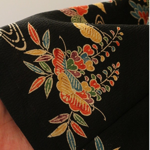 YOKANG 琉球 紅型 着物袖ワンピース Fサイズ 花柄 総柄 ベルトリボン YOKANG 琉球 紅型 着物袖ワンピース Fサイズ 花柄 総柄 ベルトリボン