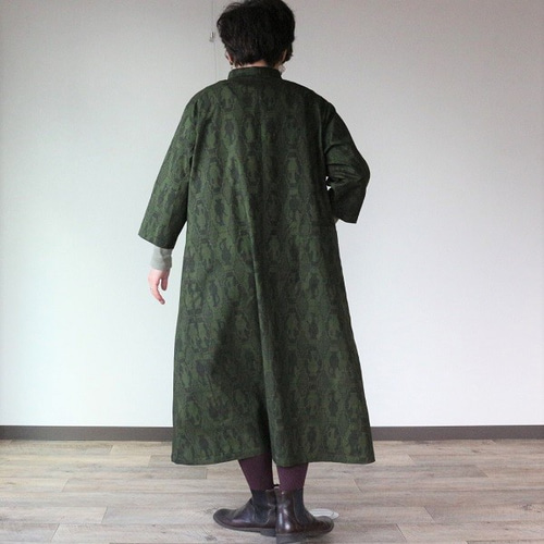 着物リメイク 壺模様大島紬スタンドカラーAラインワンピース