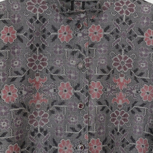 着物リメイク 桃花模様大島紬スタンドカラーAラインワンピース