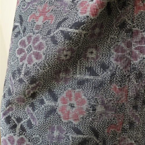 着物リメイク 桃花模様大島紬スタンドカラーAラインワンピース