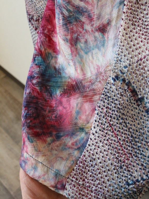 着物リメイク　虹色しぼりギャザースカート 10枚目の画像