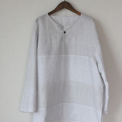 着物リメイク　白絣浴衣合せひとつボタンシャツ　メンズ 5枚目の画像