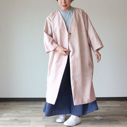 着物リメイク　赤刺し子紬Ｖ衿コート 3枚目の画像