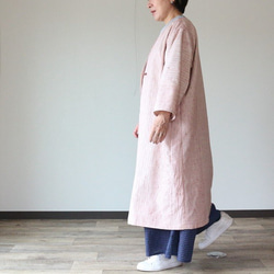 着物リメイク　赤刺し子紬Ｖ衿コート 4枚目の画像