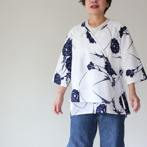 着物リメイク あざみ模様浴衣カシュクールブラウス ブラウス