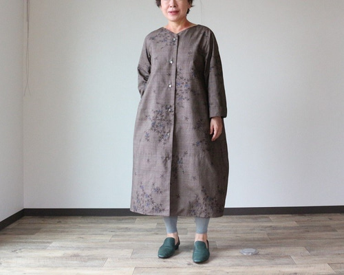 着物リメイク　しつけ付正絹紬　絣花文　三松謹製　キモノッシモから作務衣 着物リメイクしつけ付正絹紬絣花文三松謹製キモノッシモから作務衣