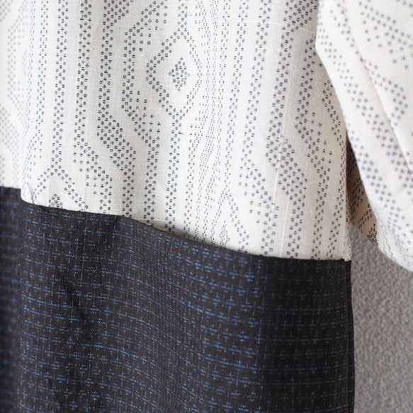 着物リメイク　白紬と大島紬のＡラインワンピース 5枚目の画像
