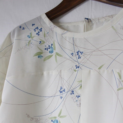 着物リメイク　夏草絽のパフ袖ブラウス　２Ｌ 3枚目の画像