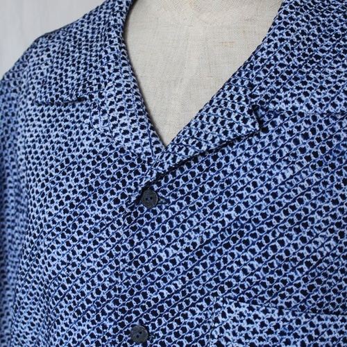 着物リメイク 有松絞り浴衣開襟メンズシャツ シャツ ウサギ洋裁店 通販