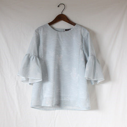 着物リメイク　桔梗絽のフリル袖ブラウス 5枚目の画像