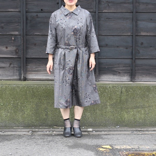 着物リメイク 梅丸紋大島紬ベルト付きワンピース ワンピース ウサギ  