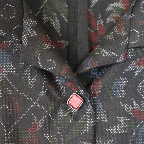 着物リメイク　トルコタイル柄大島紬オープンカラーワンピース 10枚目の画像