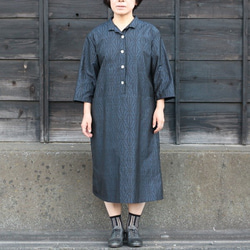 着物リメイク　麻の葉大島紬オープンカラーワンピース 2枚目の画像