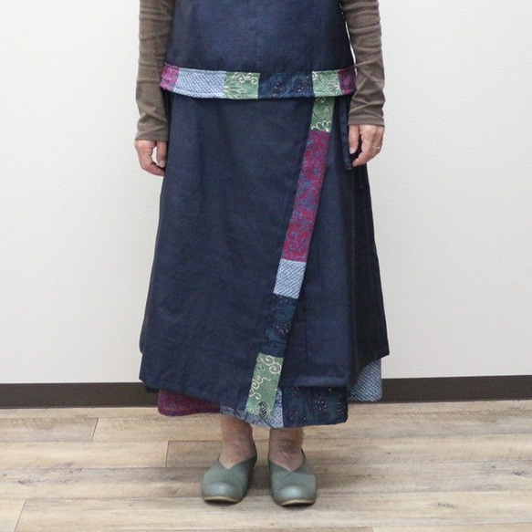 着物リメイク　大島紬と色とりどりのラップスカート 1枚目の画像