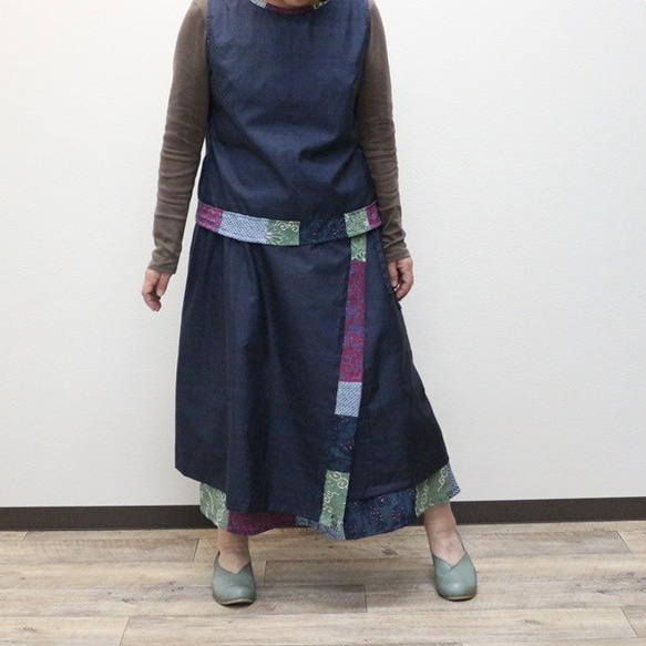 着物リメイク　大島紬と色とりどりのラップスカート 2枚目の画像