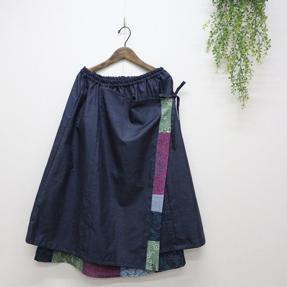 着物リメイク　大島紬と色とりどりのラップスカート 6枚目の画像