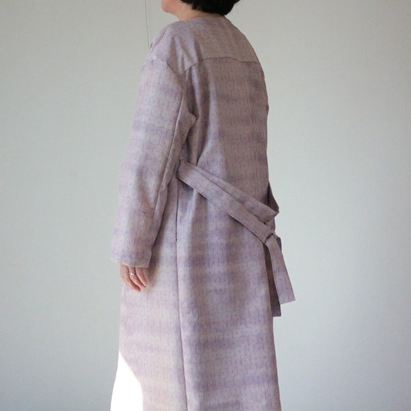 着物リメイク　ぼかし桜紬ラップコート 5枚目の画像