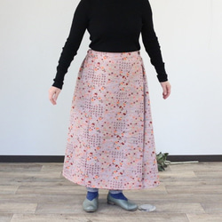 着物リメイク　ピンク小花ウールと大島紬合せリバーシブルスカート 3枚目の画像