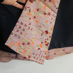 着物リメイク　ピンク小花ウールと大島紬合せリバーシブルスカート 10枚目の画像