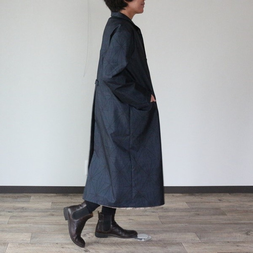 着物リメイク 麻の葉大島紬オープンカラーコート コート ウサギ洋裁店