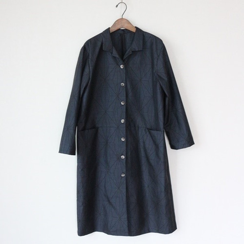 着物リメイク 麻の葉大島紬オープンカラーコート コート ウサギ洋裁店